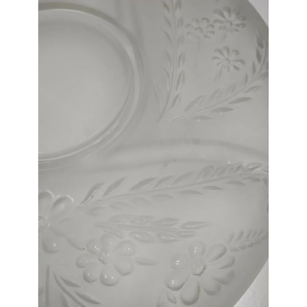 Vintage Large Frosted Glass Carved Flowers & Leaves 4 Slots Tray Serving Platter